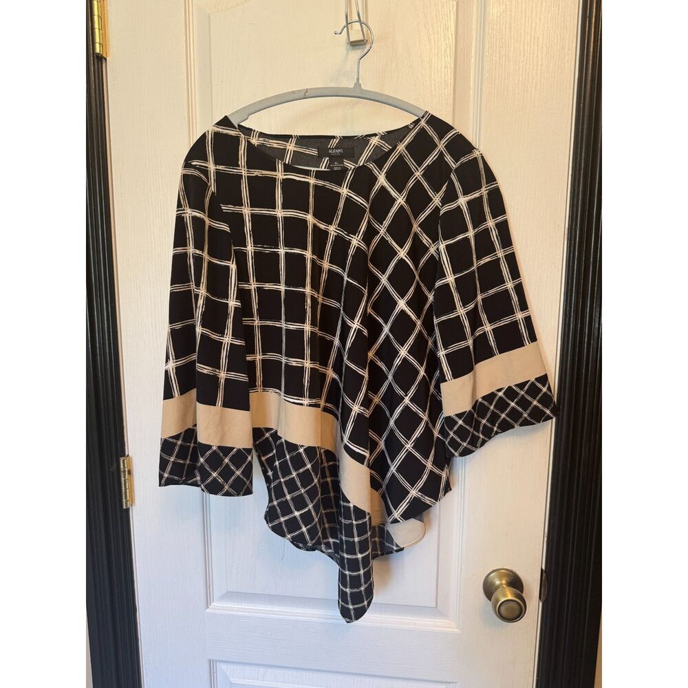 Alfani Petite asymmetrical windowpane plaid tunic blouse - petite L